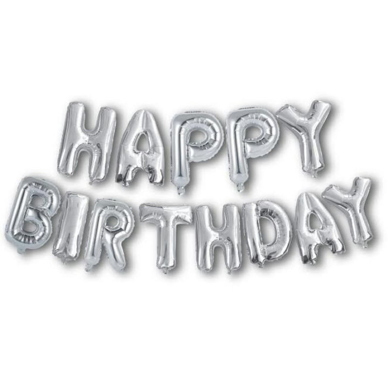 Фольгированные буквы серебряные HAPPY BIRTHDAY, 40 см