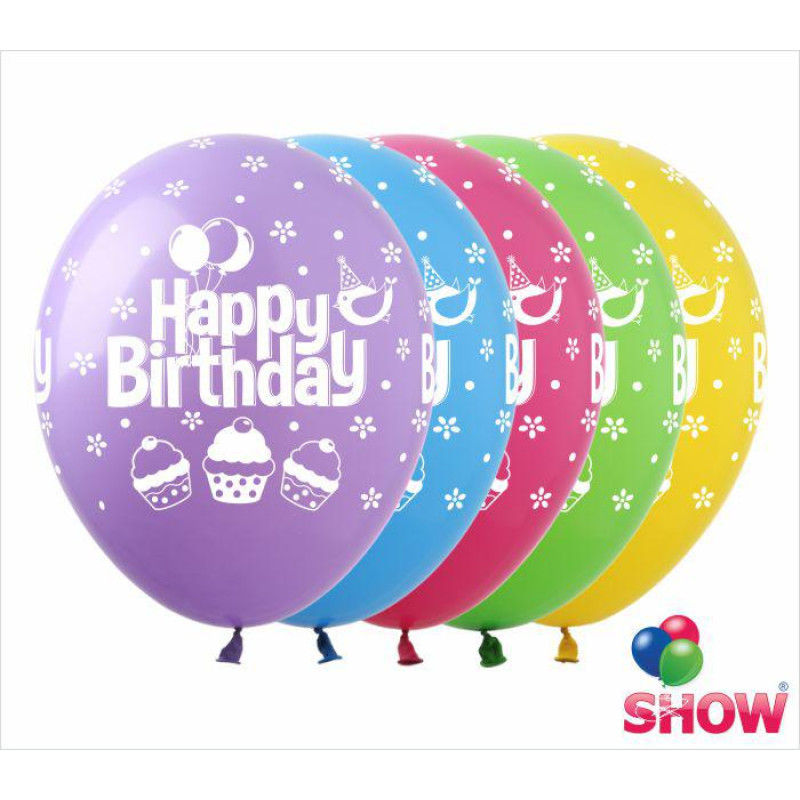 Повітряні кулі Happy Birthday кексики, 5 ст 12" (100 шт) ТМ Show