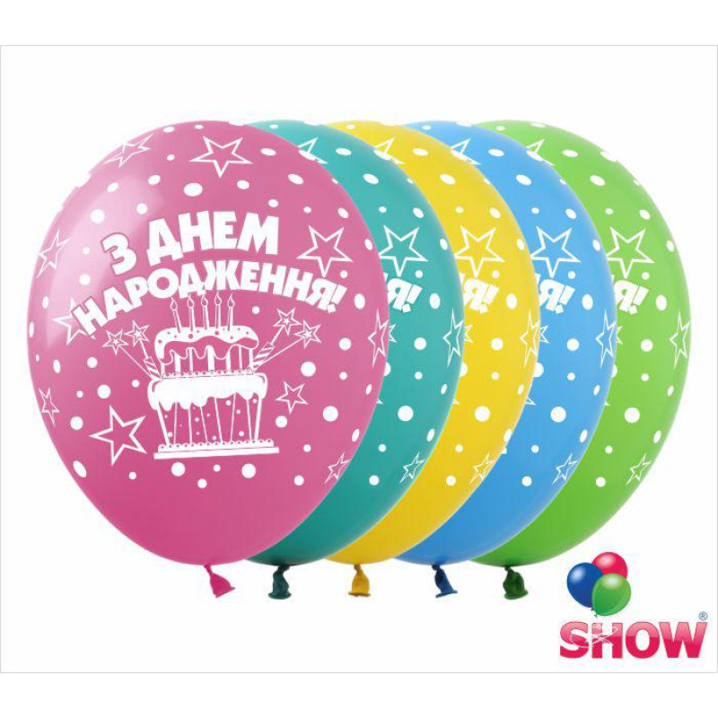 Повітряні кулі З Днем Народження тортик, 5 ст 12" (100 шт) ТМ Show