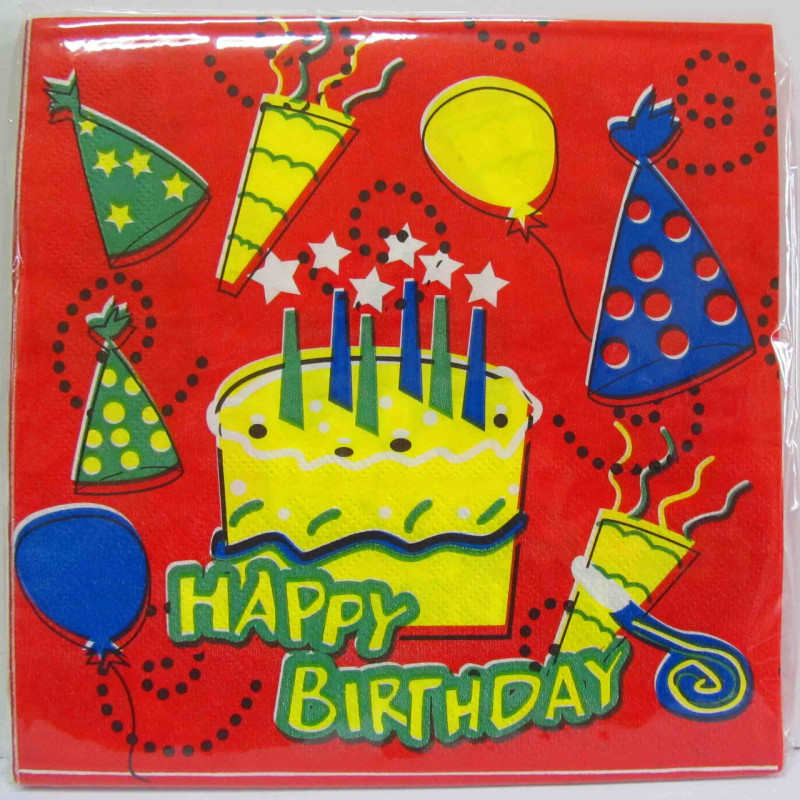 Серветки святкові "Happy Birthday" з тортиком