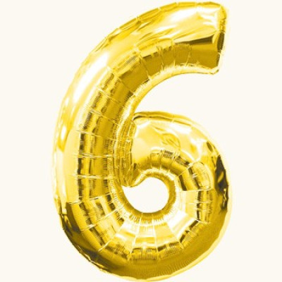 Куля фольгована золото, цифра "6"