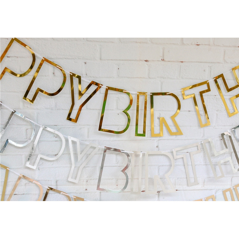 Паперова гірлянда Happy Birthday порожниста золото, 2,5 метра