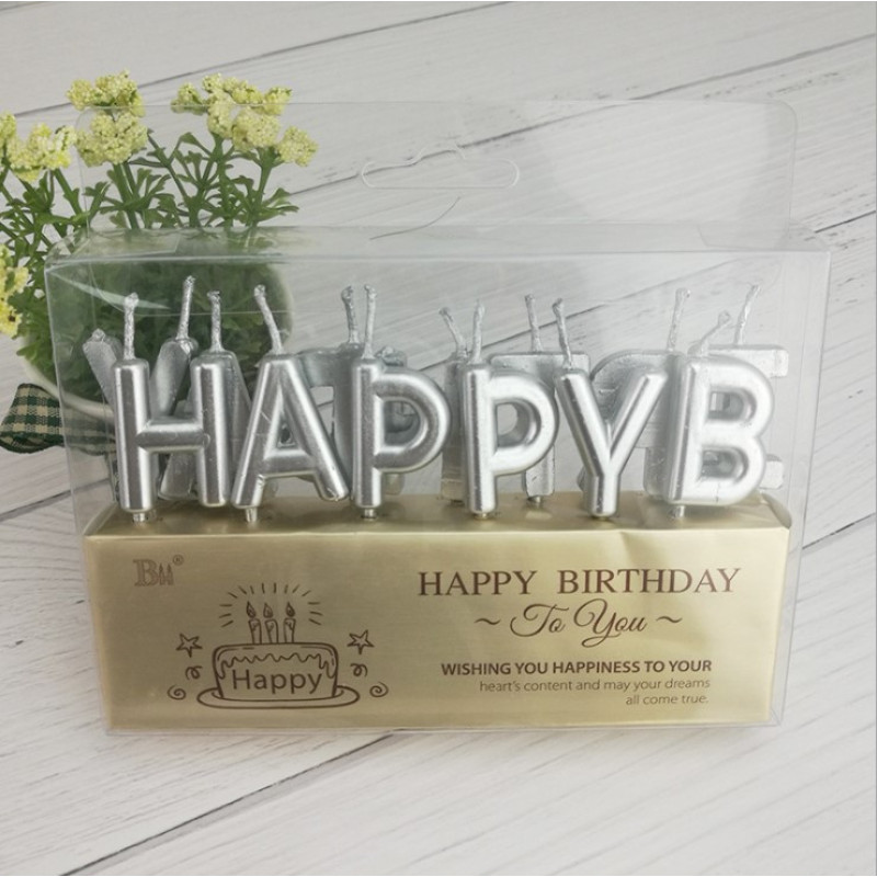Свечи буквы "Happy Birthday" серебро