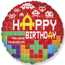 Куля фольгована кругла Happy Birthday кубики Flexmetal (Іспанія)