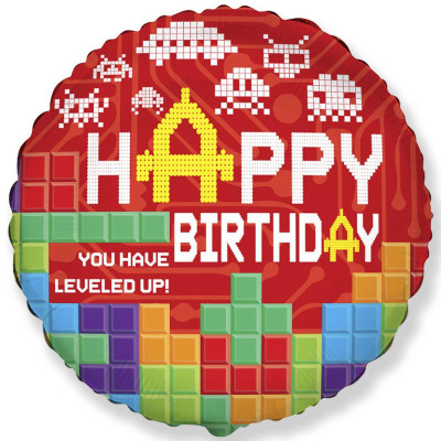 Шар фольгированный круглый Happy Birthday кубики (Flexmetal)