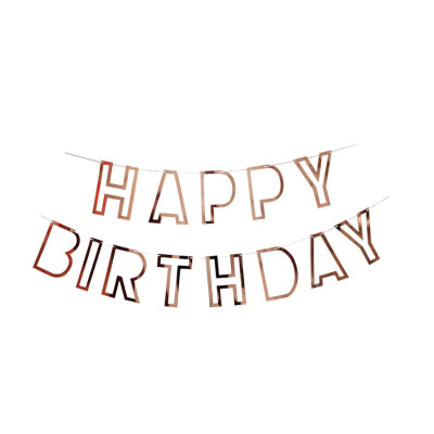Паперова гірлянда Happy Birthday порожниста рожеве золото, 2,5 метра