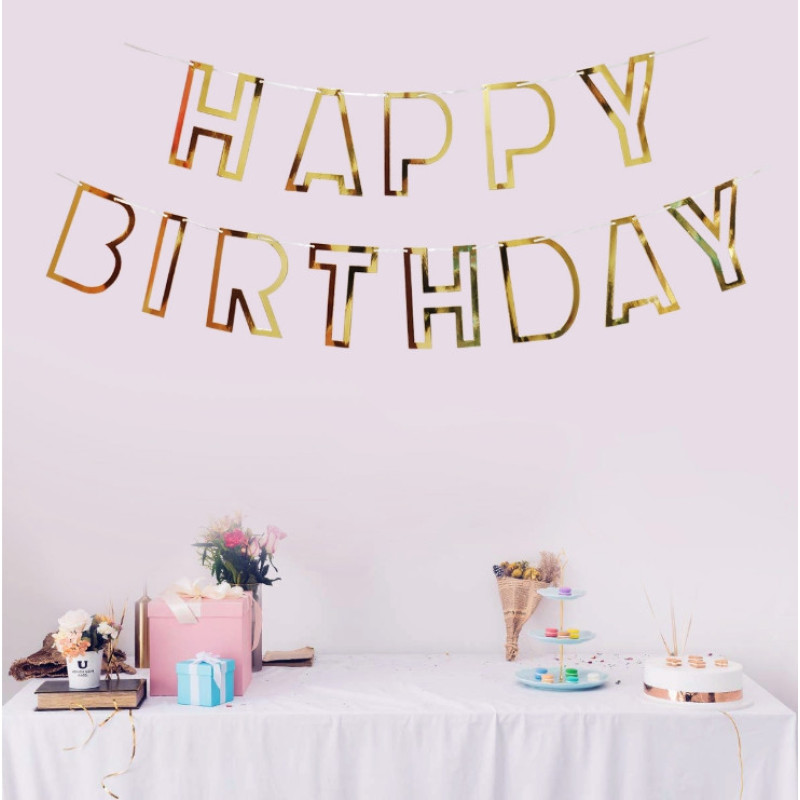 Паперова гірлянда Happy Birthday порожниста золото, 2,5 метра