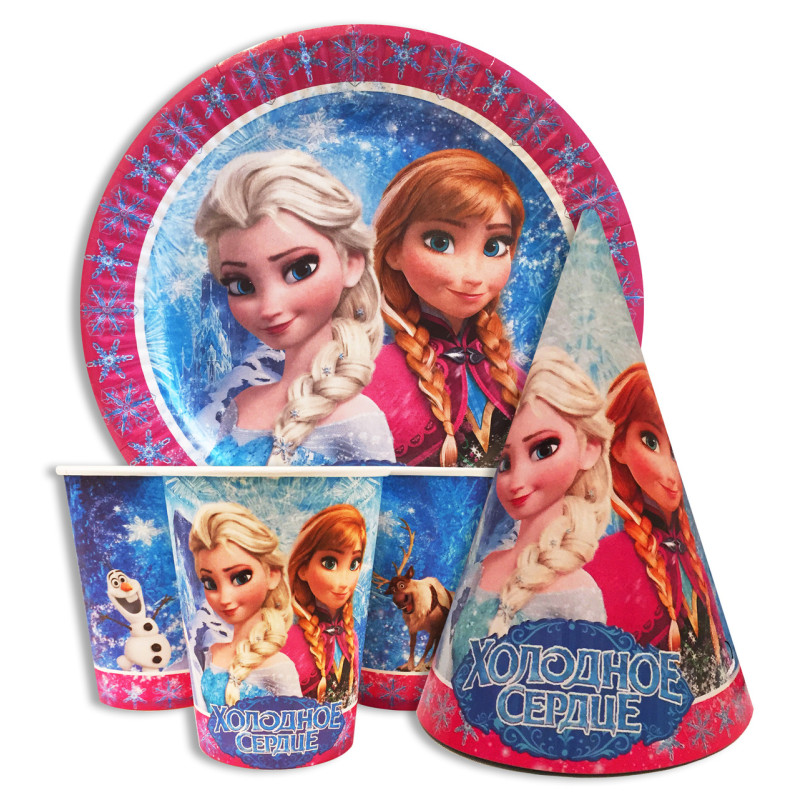 Набор для детского дня рождения "Холодное сердце"(Frozen) Тарелки -10 шт Стаканчики - 10 шт Колпачки - 10 шт