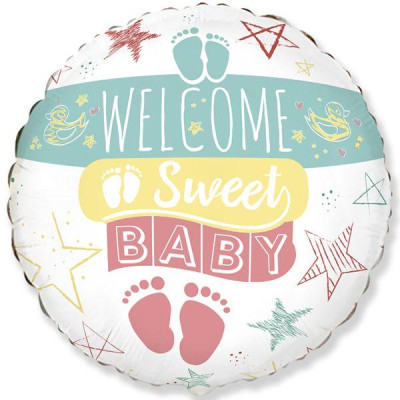 Шар фольгированный круглый Welcome sweet baby (Flexmetal)
