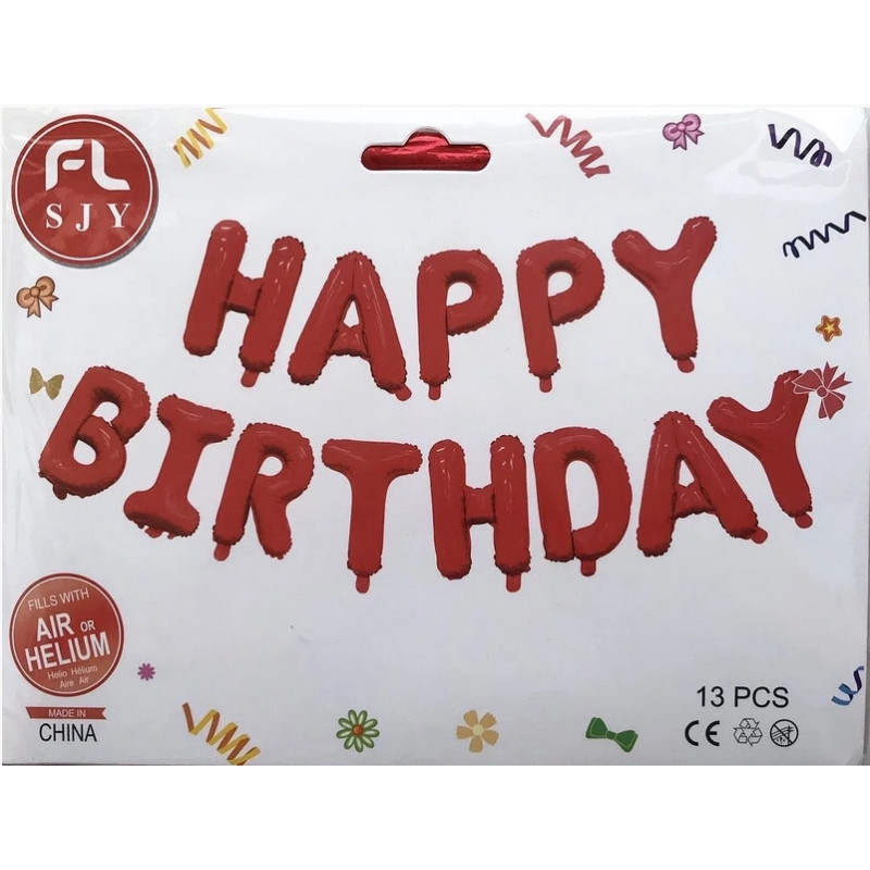Фольговані літери червоні HAPPY BIRTHDAY, 40 см