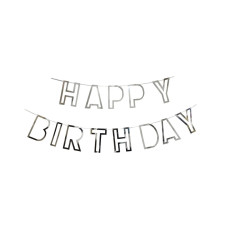 Паперова гірлянда Happy Birthday порожниста срібло, 2,5 метра