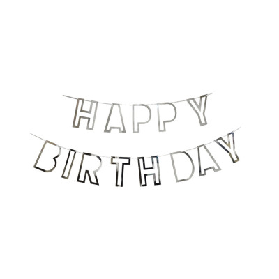 Паперова гірлянда Happy Birthday порожниста срібло, 2,5 метра