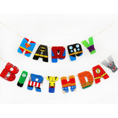 Бумажная гирлянда Happy Birthday Супергерой 2,5 метра