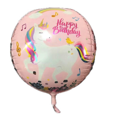 Воздушный шар сфера 3D Happy Birthday Единорог 22" (55 см), Китай