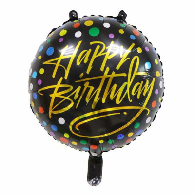 Воздушный шар Happy Birthday конфетти на чёрном (Китай)