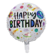 Фольгований м'яч Happy Birthday космос на білому тлі (Китай)