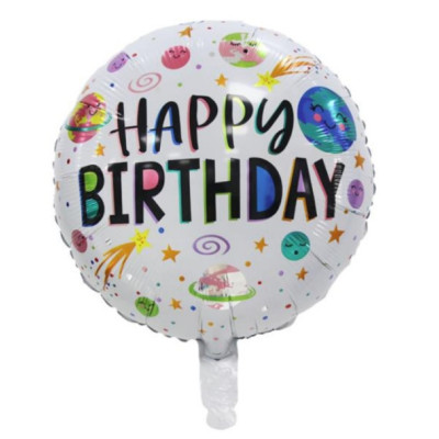 Фольгированный шар Happy Birthday космос на белом фоне (Китай)