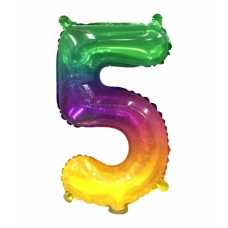 Куля цифра "5" омбре веселка двостороння, 35 см