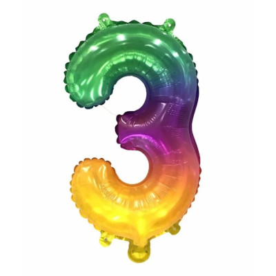 Куля цифра "3" омбре веселка двостороння, 35 см