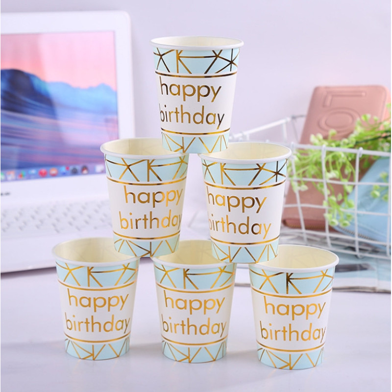 Стаканчики паперові одноразові "Happy Birthday" блакитні 10 шт.