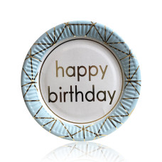 Тарілки паперові одноразові "Happy Birthday" блакитні 18 см, 10 шт.