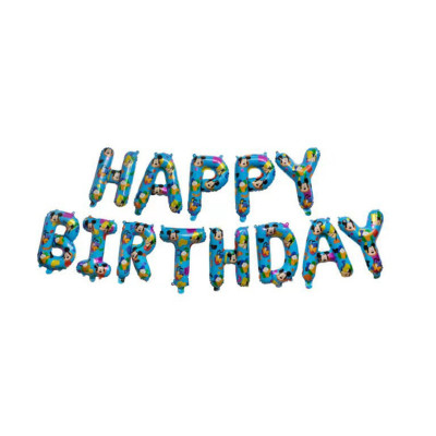 Фольговані літери Мікі Маус HAPPY BIRTHDAY, 40 см (наша паковання)