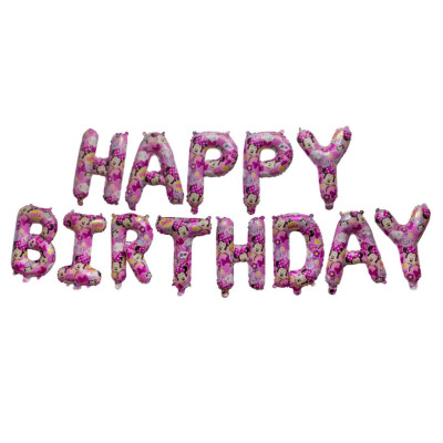 Фольгированные буквы Минни Маус HAPPY BIRTHDAY, 40 см (наша упаковка)