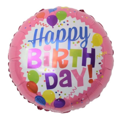 Куля фольгована кругла Happy Birthday рожева (Китай)