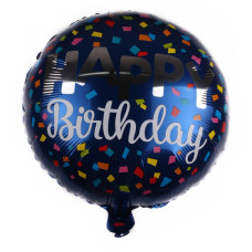 Фольгована куля Happy Birthday срібло на синьому (Китай)