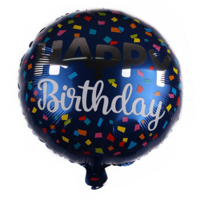 Фольгированный шар Happy Birthday серебро на синем  (Китай)
