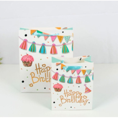 Пакет великий вертикальний "Happy Birthday гірлянда" 26х32 см