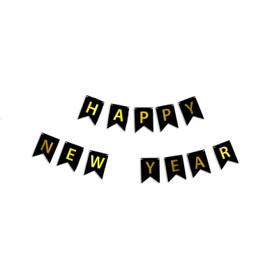 Паперова гірлянда "Happy New Year" із прапорців чорна 2,3 метра