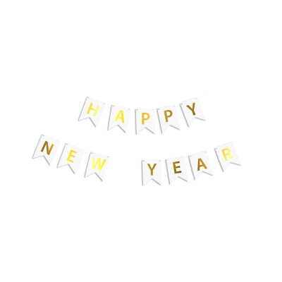 Бумажная гирлянда белая "Happy New Year" из флажков 2,3 метра