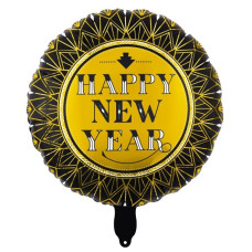Куля фольгована кругла "Happy New Year" золото (Китай)