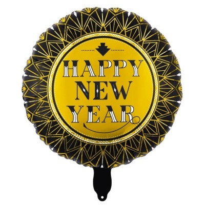 Куля фольгована кругла "Happy New Year" золото (Китай)