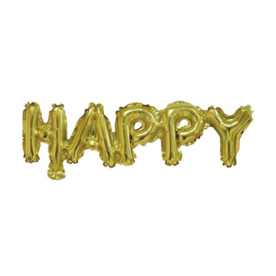 Фольгована міні-куля золота  "Happy" 12х48 см (Китай)