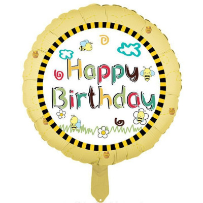 Куля фольгована кругла Happy Birthday бджілки (Китай)