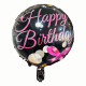 Фольгована куля Happy Birthday круги на чорному (Китай)