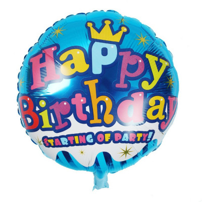 Фольгована куля Happy Birthday синя з короною (Китай)