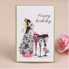 Мини открытка с аппликацией "Happy Birthday" бокалы 10х15 см