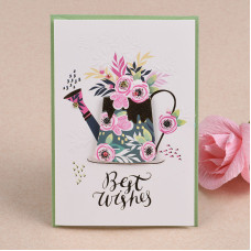 Міні листівка з аплікацією "Best wishes" квіти 10х15 см