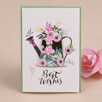 Мини открытка с аппликацией "Best wishes" цветы 10х15 см