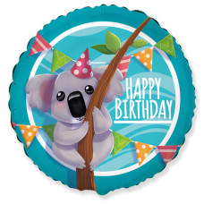 Куля фольгована кругла "Happy Birthday" коала (Flexmetal)