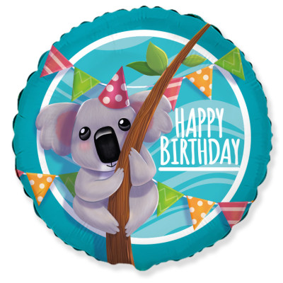 Шар фольгированный круглый "Happy Birthday" коала (Flexmetal)