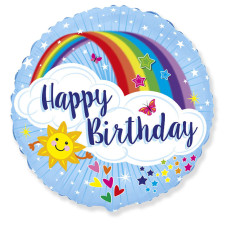 Куля фольгована кругла "Happy Birthday" веселка (Flexmetal)