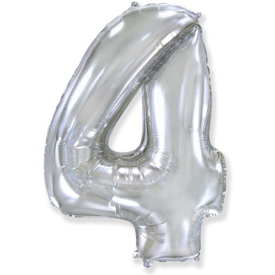Повітряна кулька цифра 4 срібло, 40" (102 см) Flexmetal в упаковці
