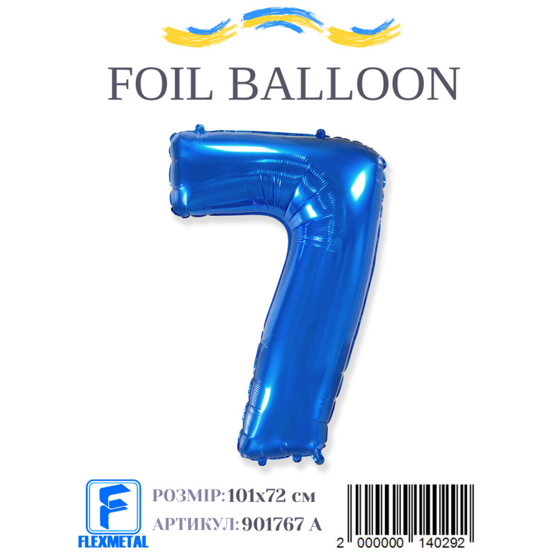 Фольгована куля цифра 7 синя, 40" (102 см) Flexmetal в упаковці