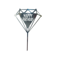 Топер у торт Happy Birthday діамант срібло