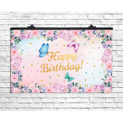 Плакат для свята Happy Birthday метелики, 75х120 см