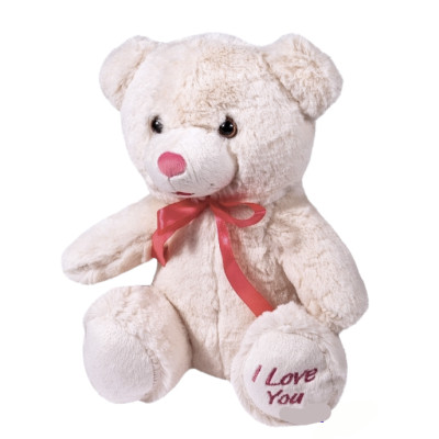 Мягкая игрушка Медвежонок I Love You молочный, 28 см